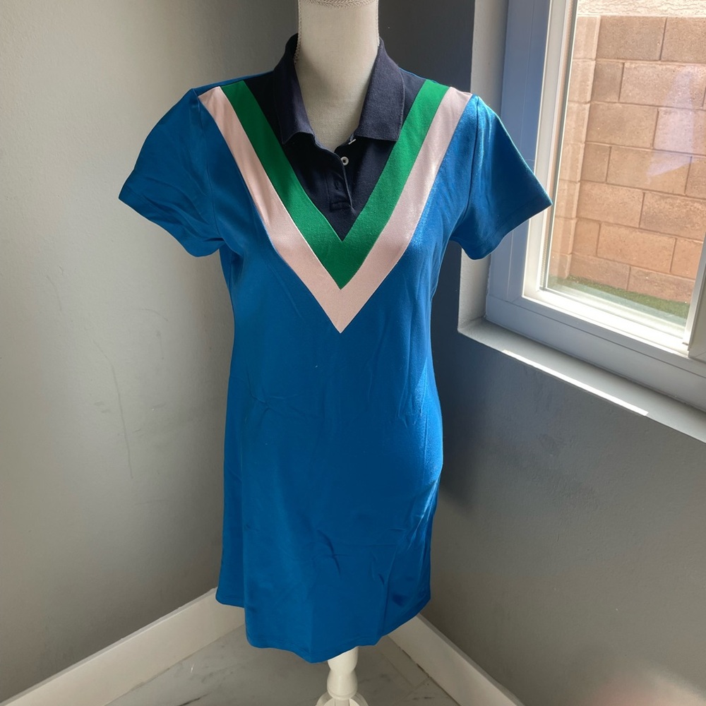 Tory Sport Blue Dress with Green and Pink Accents